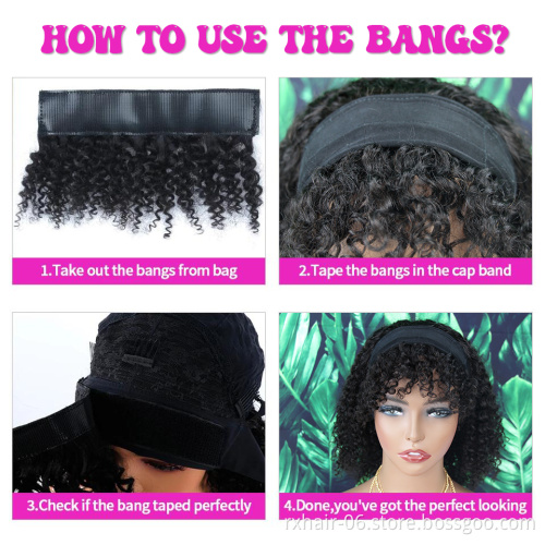 New Arrival Hot Sale Kinky Curly Headband Wig With Detachable Bangs Scalf Wig, Brazilian Glueless Human Hair Wig